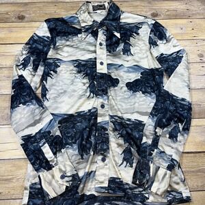 1970S Roland Vintage Mens Disco Shirt ‎ Ink Bison Shirt Size Medium